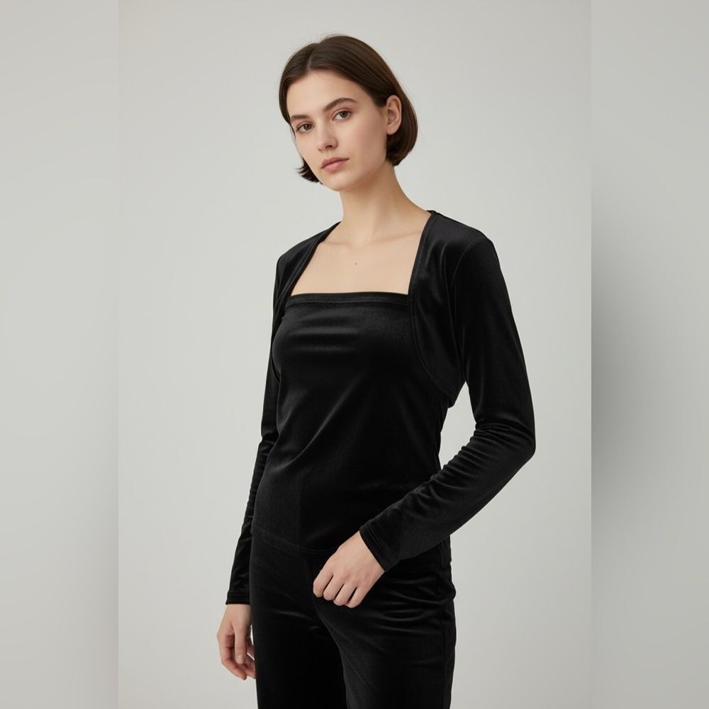 Vintage Luxurious Black Whimsy Gothic Velvet Long Sleeve Top